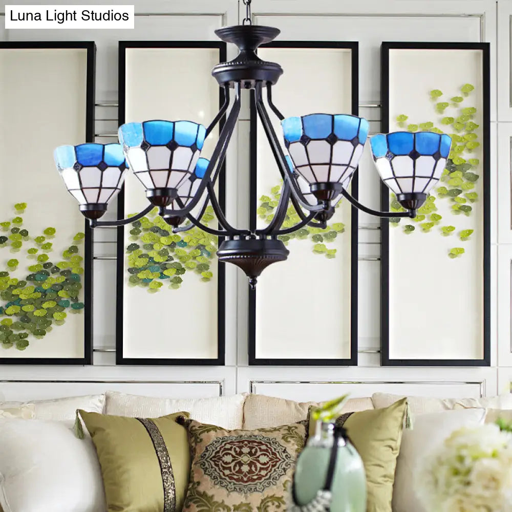 Blue Stained Glass Tiffany Pendant Chandelier Light with Upward 6/8 Lights