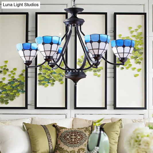 Blue Stained Glass Tiffany Pendant Chandelier Light with Upward 6/8 Lights