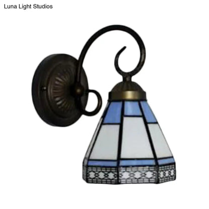 Blue Stained Glass Tiffany Sconce Light – Pyramid Cafe Restaurant Wall Fixture