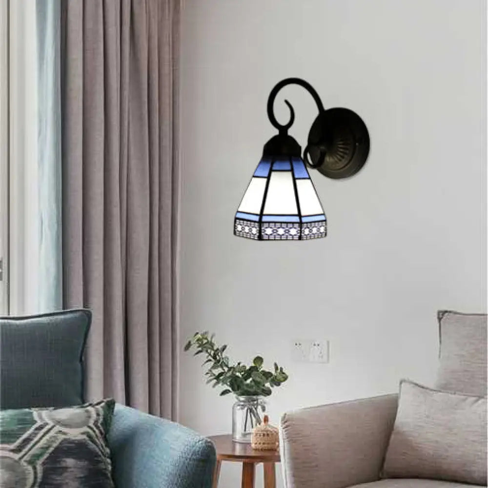 Blue Stained Glass Tiffany Sconce Light – Pyramid Cafe Restaurant Wall Fixture