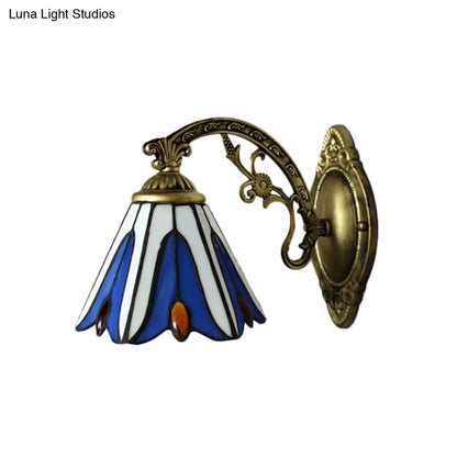 Blue Stained Glass Vintage Bell Shade Wall Sconce - Bedroom Lighting