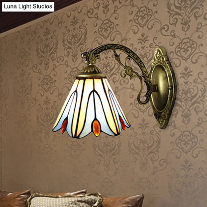 Blue Stained Glass Vintage Bell Shade Wall Sconce - Bedroom Lighting