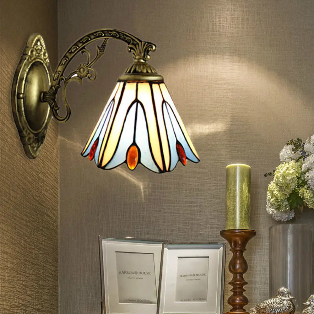 Blue Stained Glass Vintage Bell Shade Wall Sconce - Bedroom Lighting
