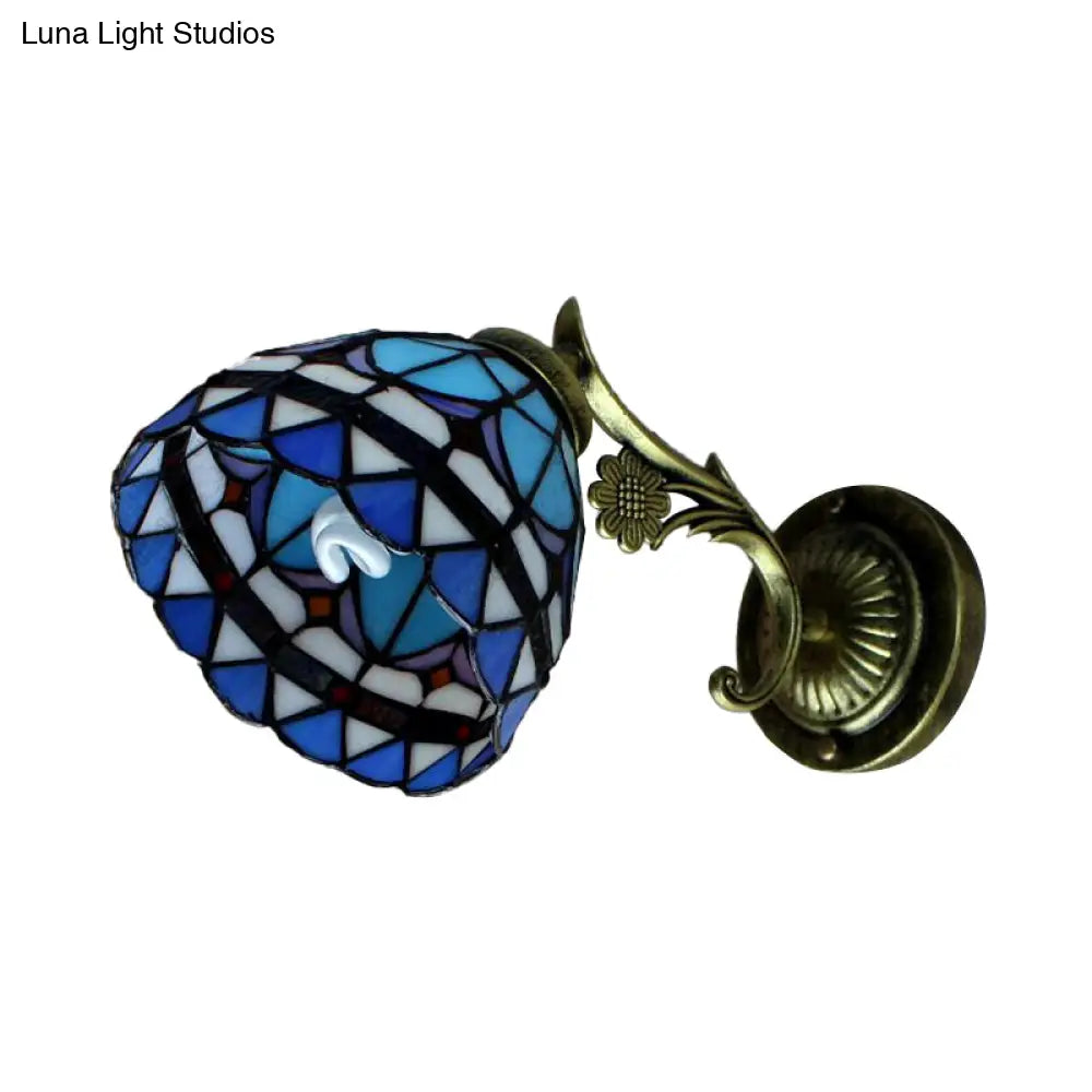 Blue Stained Glass Wall Mount Light - Baroque Style, 1 Light Bowl, Ideal for Corridor Lighting