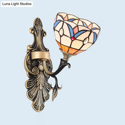 Blue Stained Glass Wall Sconce - Baroque/Flower/Gem/Magnolia Pattern Tiffany Design - 1 Light Indoor Lighting