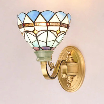 Blue Stained Glass Wall Sconce - Elegant Baroque Style Wall Mount Lamp for Bedroom