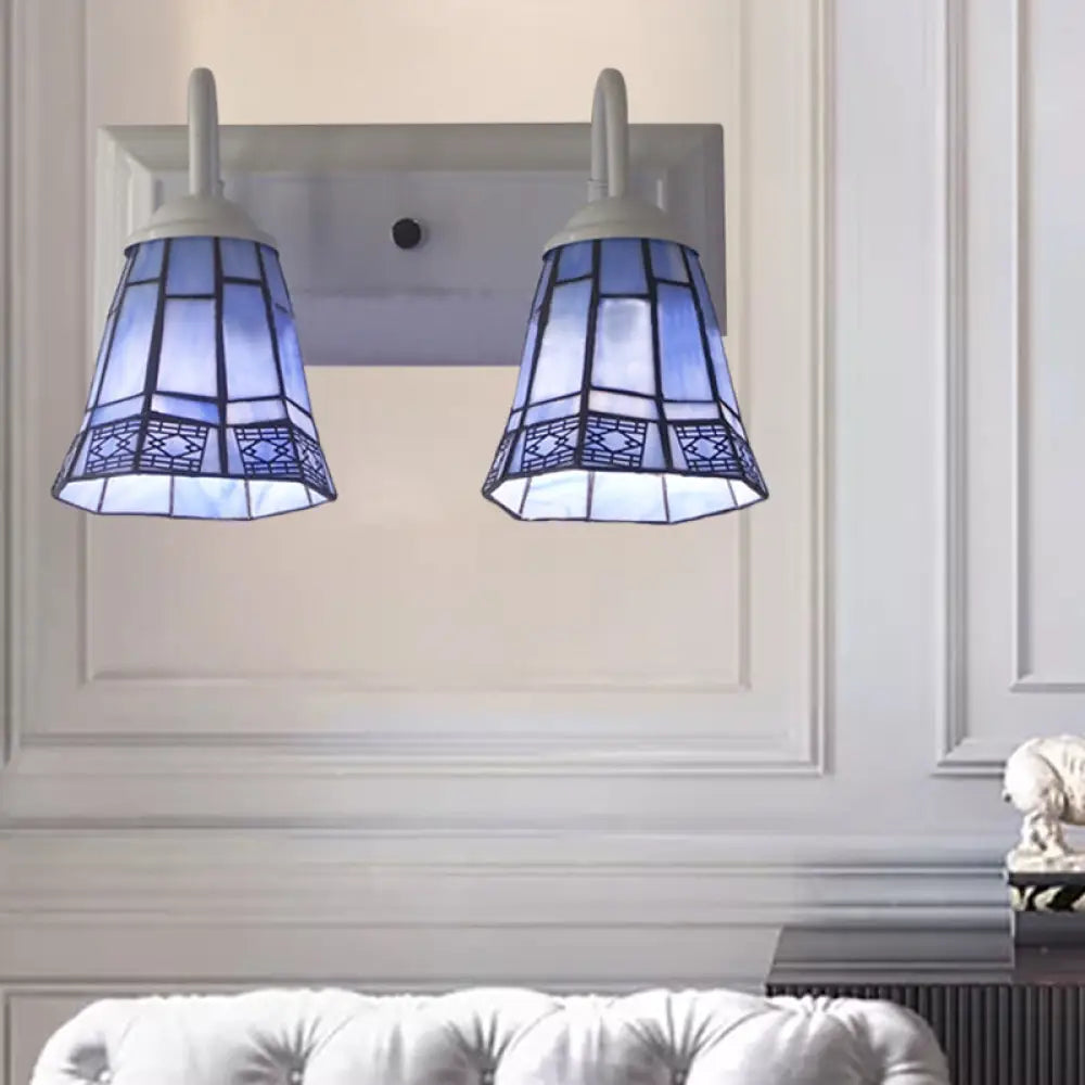 Blue Stained Glass Wall Sconce Lamp with 2 Heads - Mission Style for Dining Room