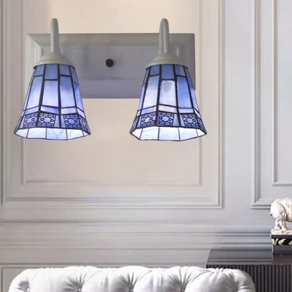 Blue Stained Glass Wall Sconce Lamp with 2 Heads - Mission Style for Dining Room