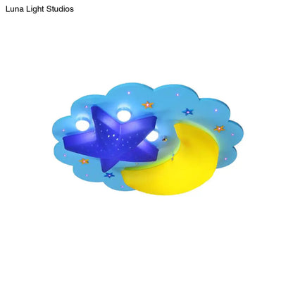 Lámpara de techo de madera con diseño de luna y estrella azul de DecorBites™ para dormitorio infantil
