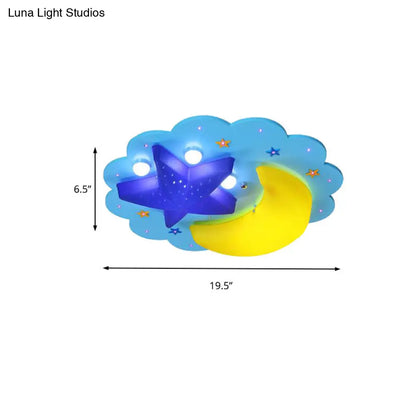 Lámpara de techo de madera con diseño de luna y estrella azul de DecorBites™ para dormitorio infantil
