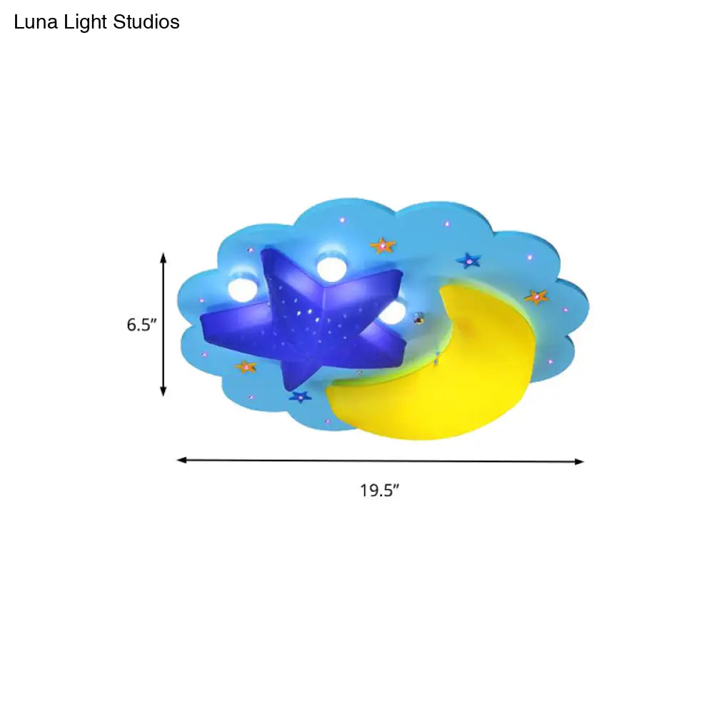 Lámpara de techo de madera con diseño de luna y estrella azul de DecorBites™ para dormitorio infantil