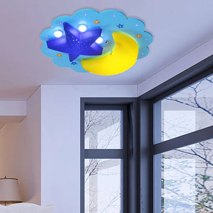 Lámpara de techo de madera con diseño de luna y estrella azul de DecorBites™ para dormitorio infantil