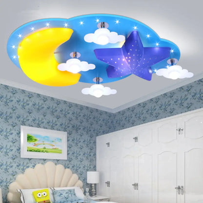 Lámpara de techo de madera con diseño de luna y estrella azul de DecorBites™ para dormitorio infantil