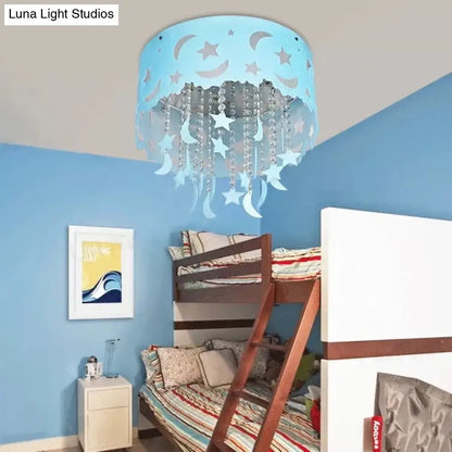 DecorBites™ Blue Star & Moon LED Flush Mount Ceiling Light with Crystal Bead for Kids' Bedroom