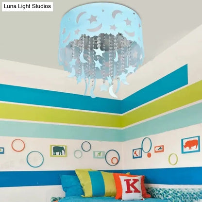 DecorBites™ Blue Star & Moon LED Flush Mount Ceiling Light with Crystal Bead for Kids' Bedroom