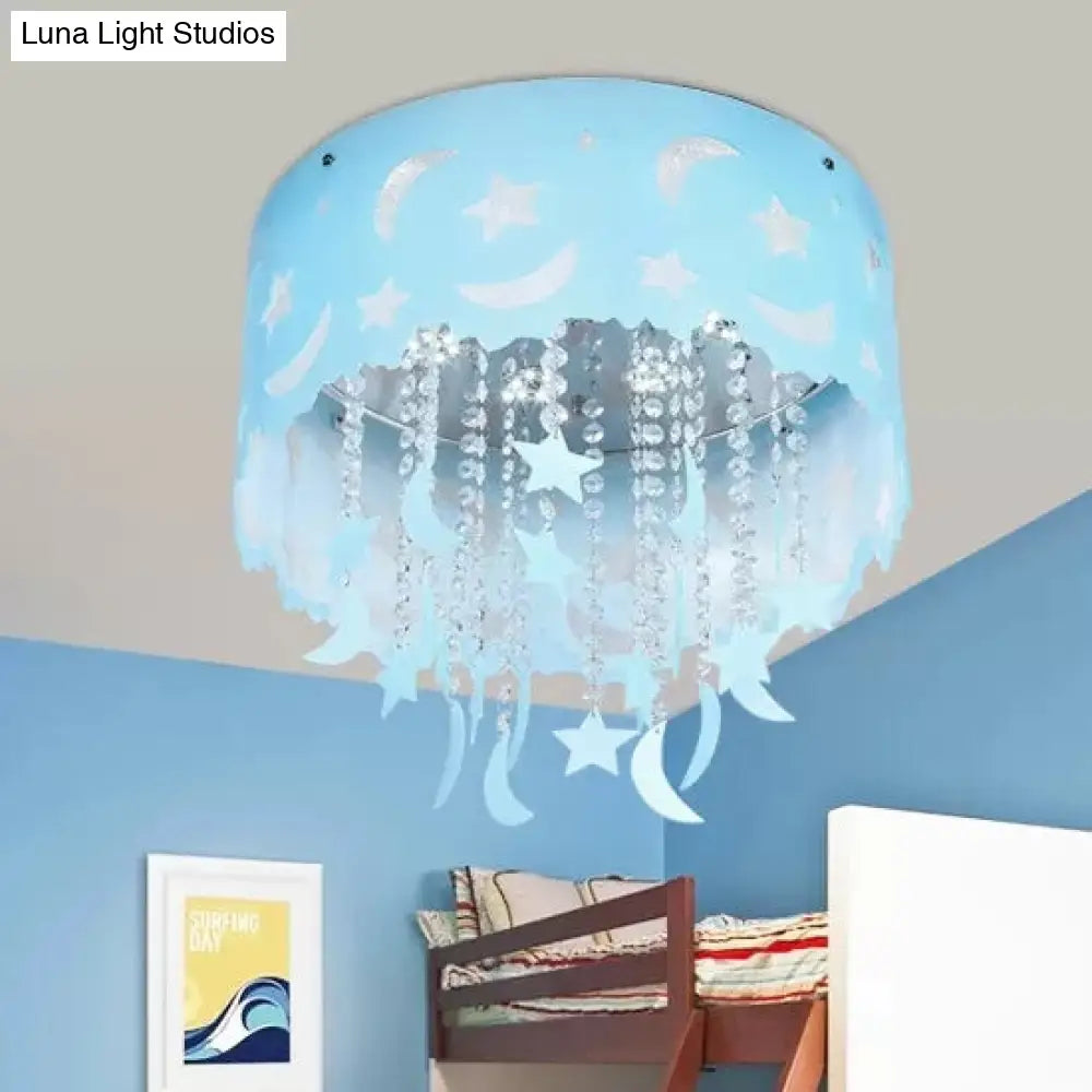 DecorBites™ Blue Star & Moon LED Flush Mount Ceiling Light with Crystal Bead for Kids' Bedroom
