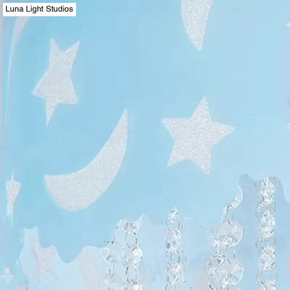 DecorBites™ Blue Star & Moon LED Flush Mount Ceiling Light with Crystal Bead for Kids' Bedroom