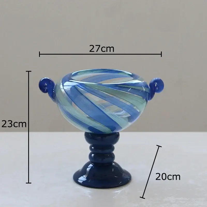 Blue stripe glass swirl vase with vibrant blue translucent glass and two handles for living room hydroponic plants decorbites blue stripe