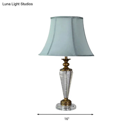 Blue Tapered Nightstand Lamp with Crystal Base - Elegant Single Bulb Table Light for Bedroom