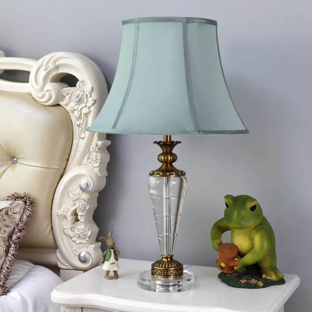 Blue Tapered Nightstand Lamp with Crystal Base - Elegant Single Bulb Table Light for Bedroom