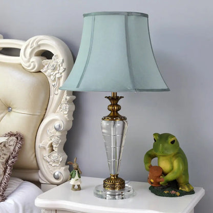 Blue Tapered Nightstand Lamp with Crystal Base - Elegant Single Bulb Table Light for Bedroom