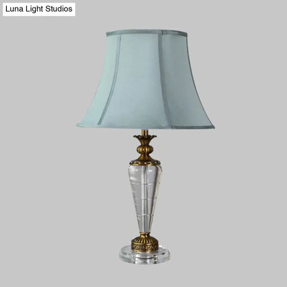 Blue Tapered Nightstand Lamp with Crystal Base - Elegant Single Bulb Table Light for Bedroom