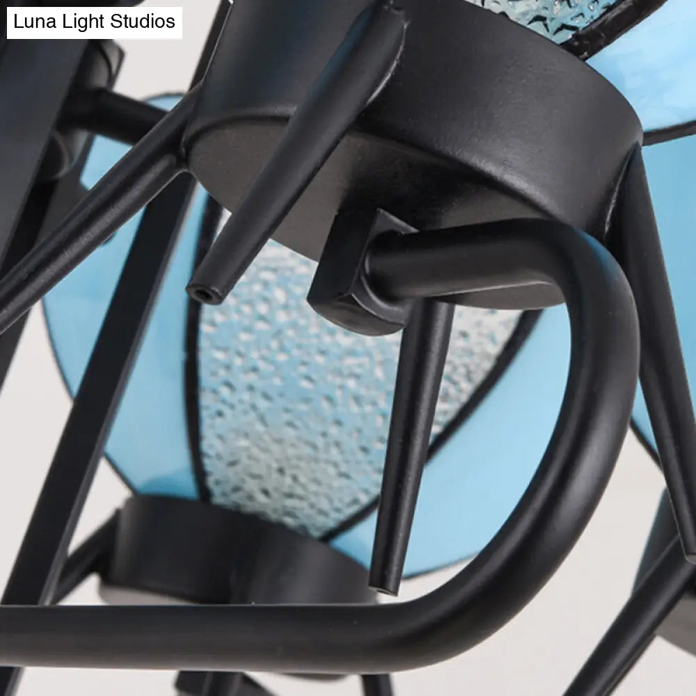 Blue Tiffany Chandelier Lamp - 6/8 Light Bowl Pendant Lighting with Adjustable Chain for Foyer