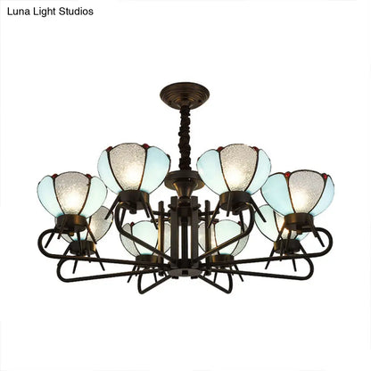 Blue Tiffany Chandelier Lamp - 6/8 Light Bowl Pendant Lighting with Adjustable Chain for Foyer