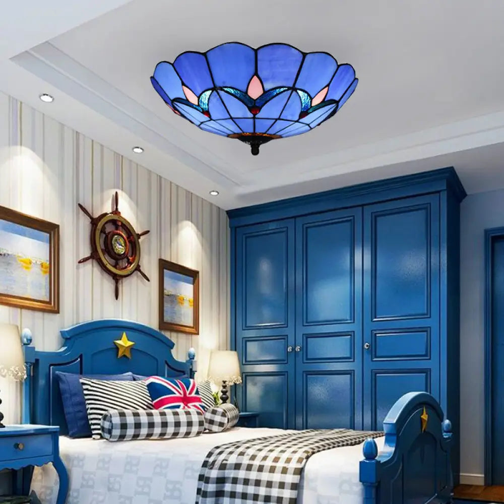 DecorBites™ DecorBites™ Blue Tiffany Dome Flush Mount Ceiling Lights with Jewel Decoration in Various Sizes for Bedroom