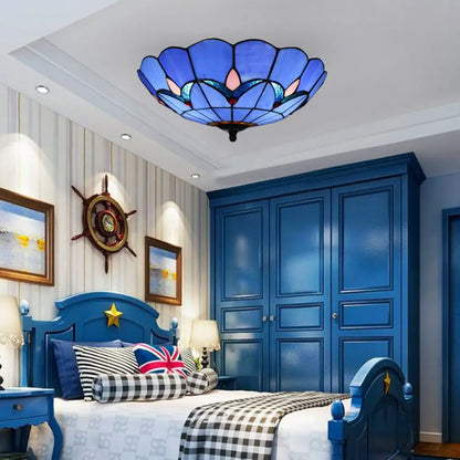 DecorBites™ DecorBites™ Blue Tiffany Dome Flush Mount Ceiling Lights with Jewel Decoration in Various Sizes for Bedroom