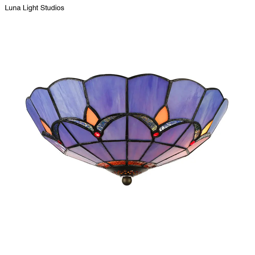 DecorBites™ DecorBites™ Blue Tiffany Dome Flush Mount Ceiling Lights with Jewel Decoration in Various Sizes for Bedroom