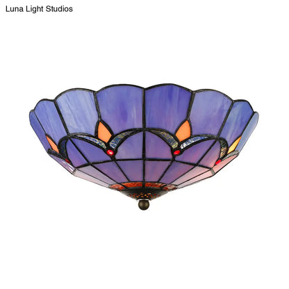 DecorBites™ DecorBites™ Blue Tiffany Dome Flush Mount Ceiling Lights with Jewel Decoration in Various Sizes for Bedroom