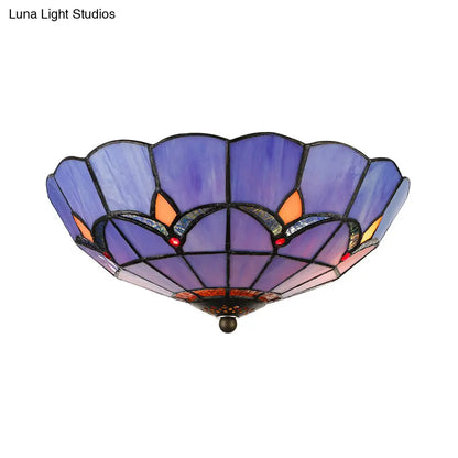 DecorBites™ DecorBites™ Blue Tiffany Dome Flush Mount Ceiling Lights with Jewel Decoration in Various Sizes for Bedroom