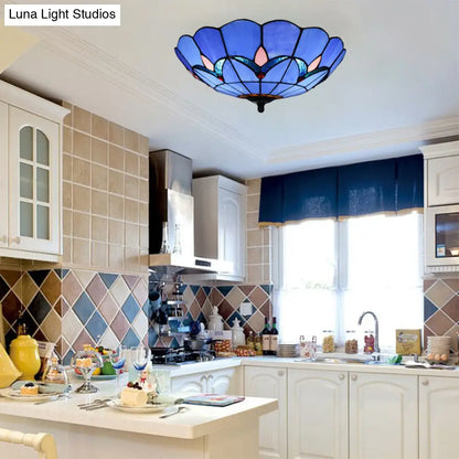 DecorBites™ DecorBites™ Blue Tiffany Dome Flush Mount Ceiling Lights with Jewel Decoration in Various Sizes for Bedroom