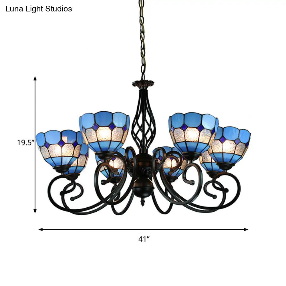 Blue Tiffany Grid Dome Ceiling Light with 6/8 Lights - Perfect Bedroom Lighting