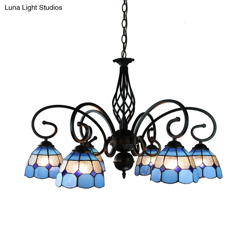 Blue Tiffany Grid Dome Ceiling Light with 6/8 Lights - Perfect Bedroom Lighting