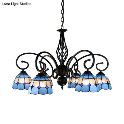 Blue Tiffany Grid Dome Ceiling Light with 6/8 Lights - Perfect Bedroom Lighting