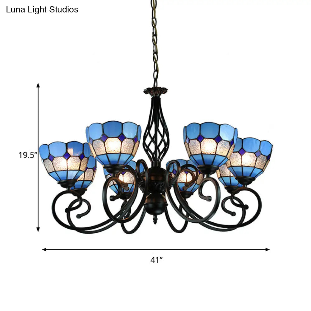 Blue Tiffany Grid Dome Ceiling Light with 6/8 Lights - Perfect Bedroom Lighting