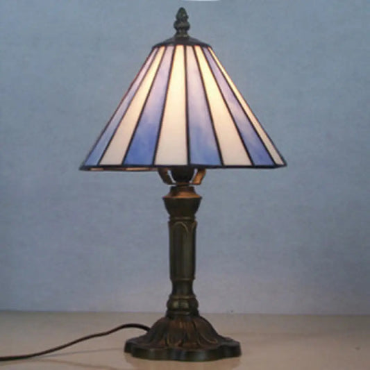 Blue Tiffany Style Glass Desk Lamp - Simple and Elegant Bedroom Lighting Solution