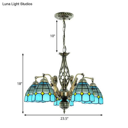Blue Tiffany-Style Stained Glass Chandelier with 5 Pendant Lights