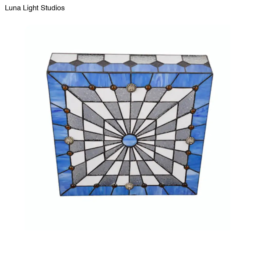 DecorBites™ Lámpara de techo empotrada estilo Tiffany azul DecorBites™ - 1 lámpara para comedor (12"/16" de ancho)