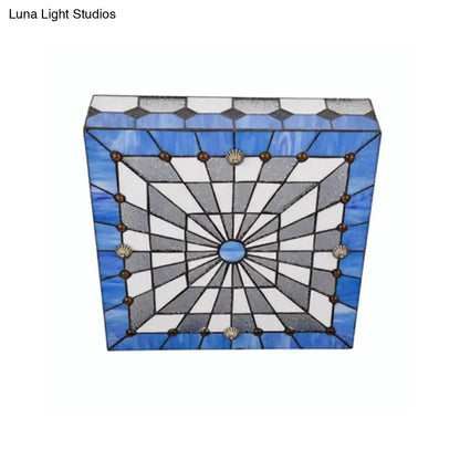 DecorBites™ Lámpara de techo empotrada estilo Tiffany azul DecorBites™ - 1 lámpara para comedor (12"/16" de ancho)