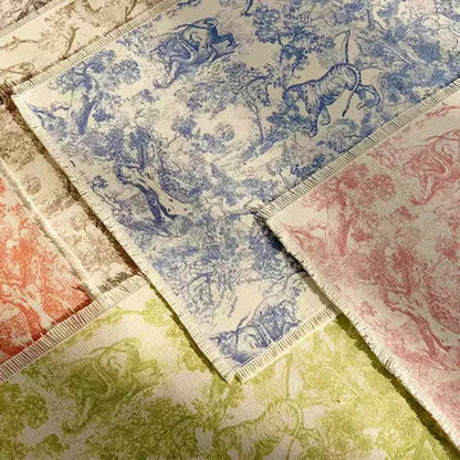 Blue toile cotton linen meal mat with indigo pastoral print frayed edges woven texture for dining room decorbites cotton linen