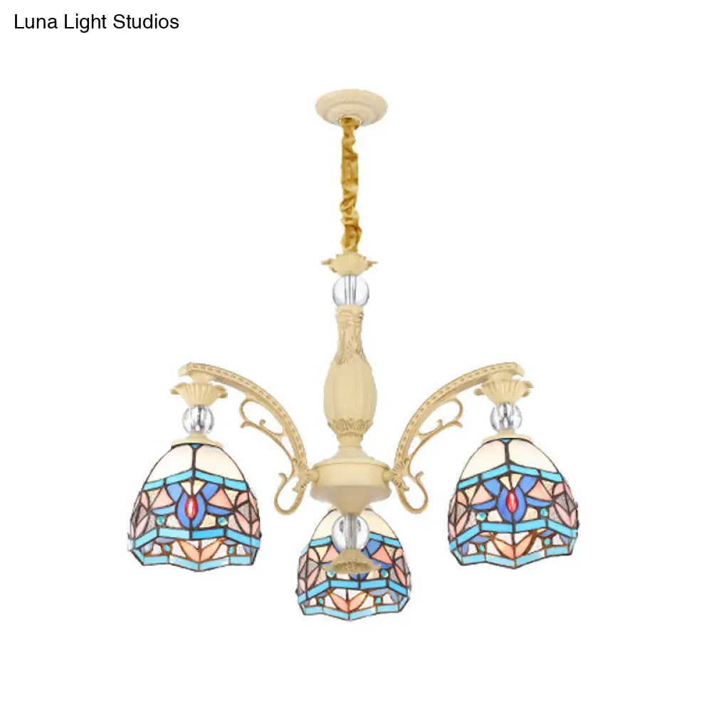 Lámpara de araña victoriana azul con pantalla de cristal tallado - 6/9/11 luces - Lámpara colgante moderna para sala de estar