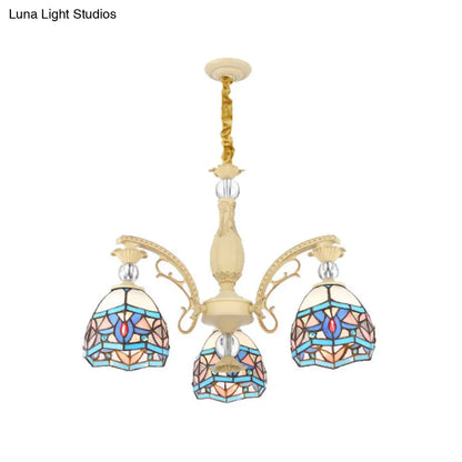 Lámpara de araña victoriana azul con pantalla de cristal tallado - 6/9/11 luces - Lámpara colgante moderna para sala de estar