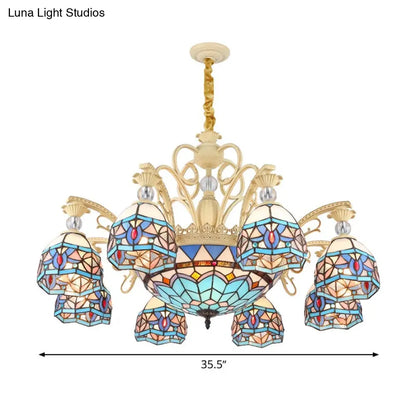 Lámpara de araña victoriana azul con pantalla de cristal tallado - 6/9/11 luces - Lámpara colgante moderna para sala de estar