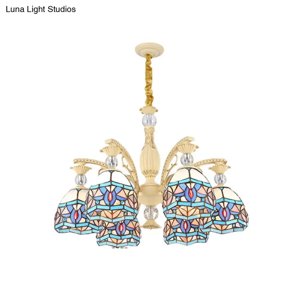 Lámpara de araña victoriana azul con pantalla de cristal tallado - 6/9/11 luces - Lámpara colgante moderna para sala de estar