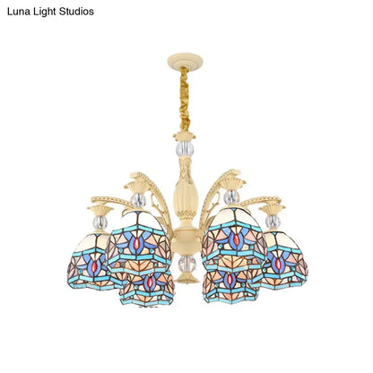 Lámpara de araña victoriana azul con pantalla de cristal tallado - 6/9/11 luces - Lámpara colgante moderna para sala de estar