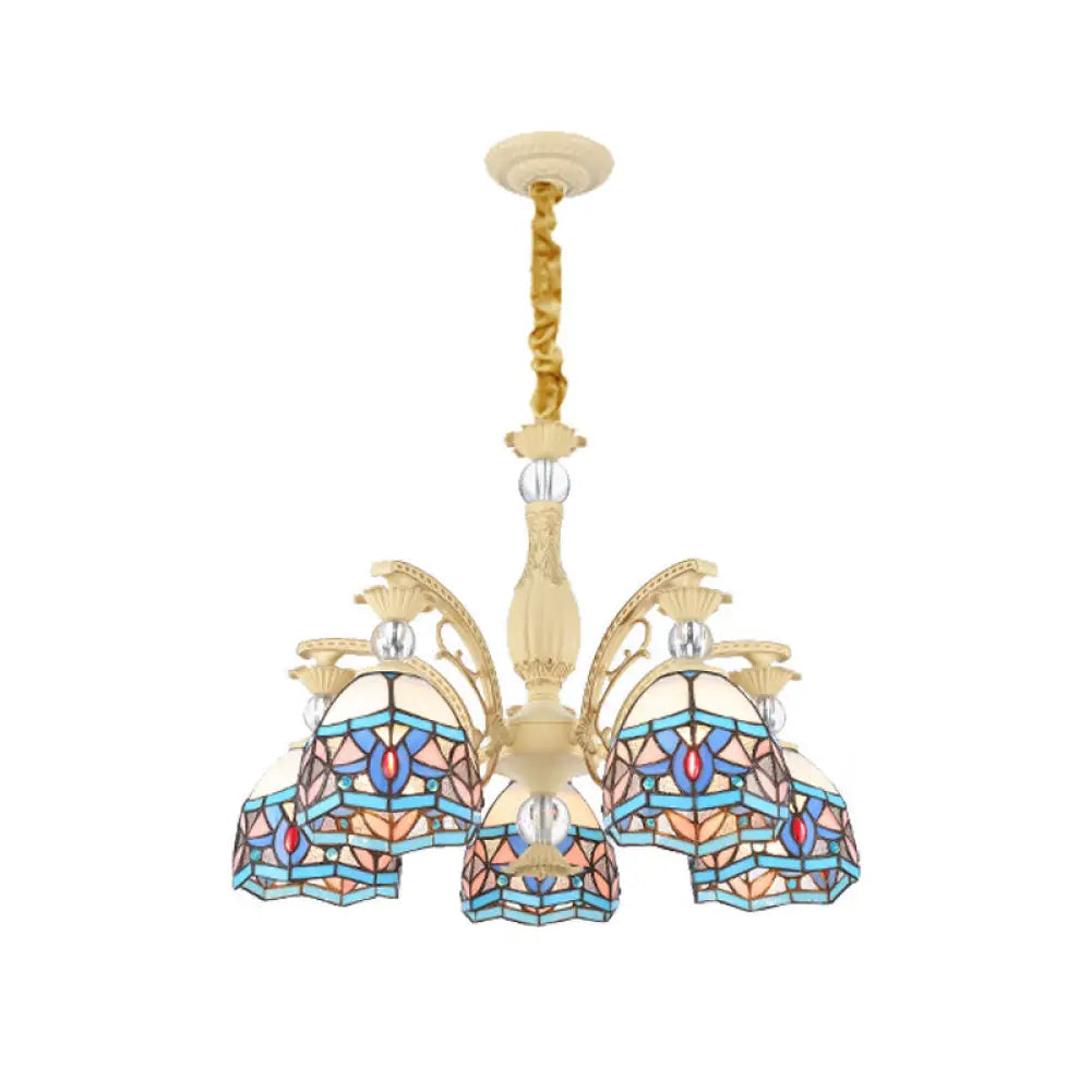 Lámpara de araña victoriana azul con pantalla de cristal tallado - 6/9/11 luces - Lámpara colgante moderna para sala de estar