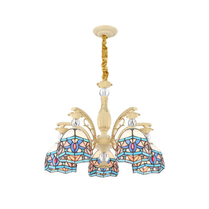 Lámpara de araña victoriana azul con pantalla de cristal tallado - 6/9/11 luces - Lámpara colgante moderna para sala de estar